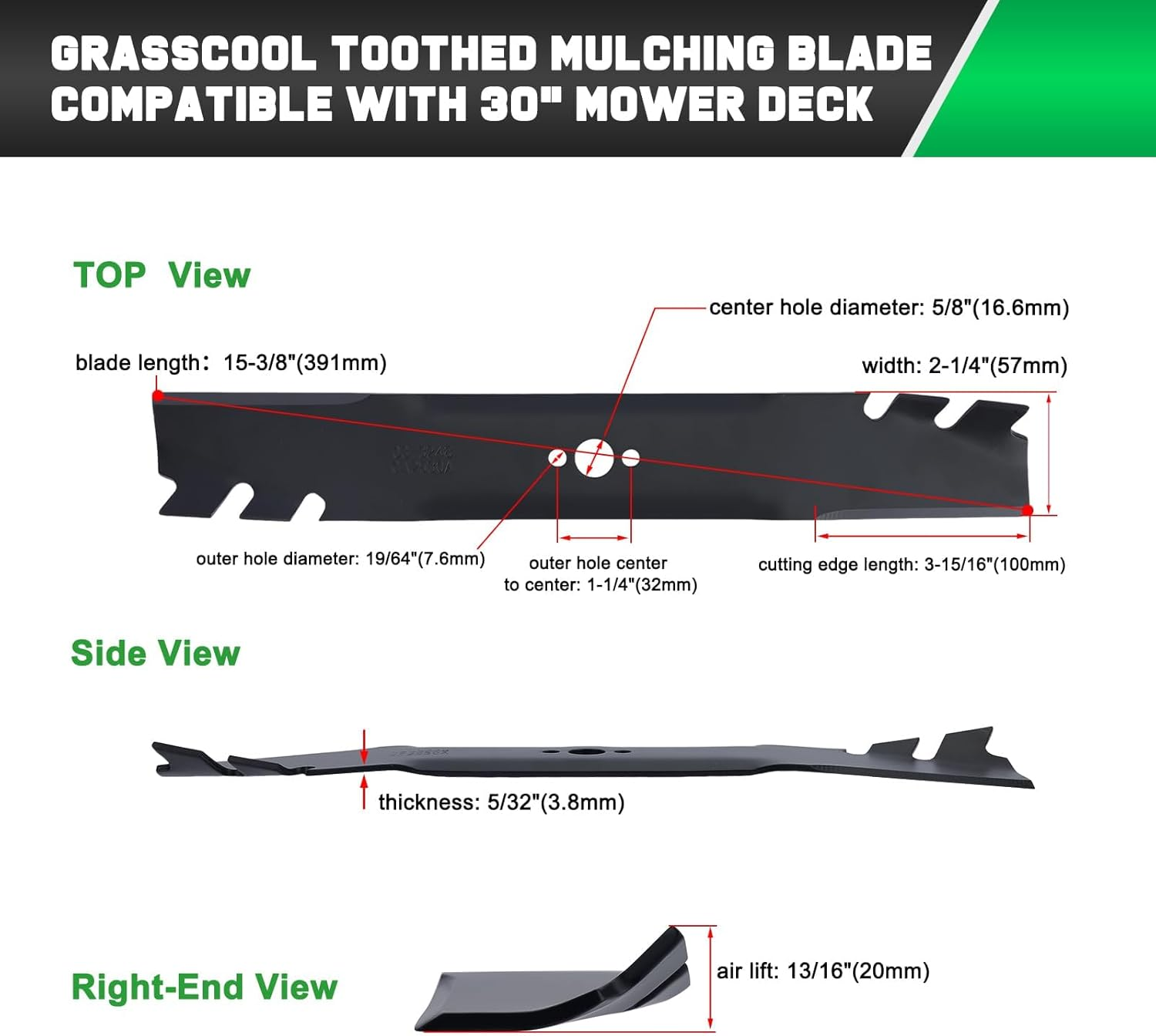 Grasscool Timemaster 30 Inch Mower Mulching Blades for Toro 20199 20200 20975 20977 Lawnmower Replace for 20120P 120-9500-03 image number 3