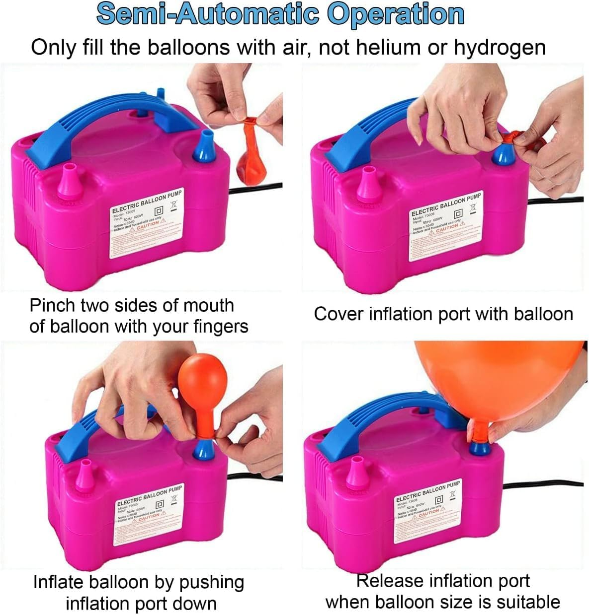Premium Electric Balloon Pump, Balloon Inflator 220-240V with 2 Inflation Modes, Balloon Inflator Pump for Party, Christmas Decorations,Balloons,Birthday and Weddings (Rose Red) image number 6