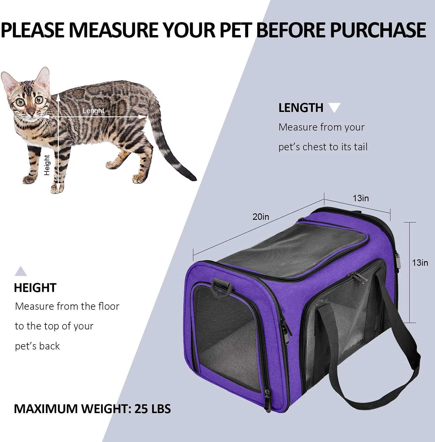 Henkelion Large Cat Carriers Dog Carrier Pet Carrier for Large Cats Dogs Puppies up to 25Lbs, Airline Approved Big Dog Carrier Soft Sided, Collapsible Waterproof Travel Puppy Carrier - Purple - Blue image number 2