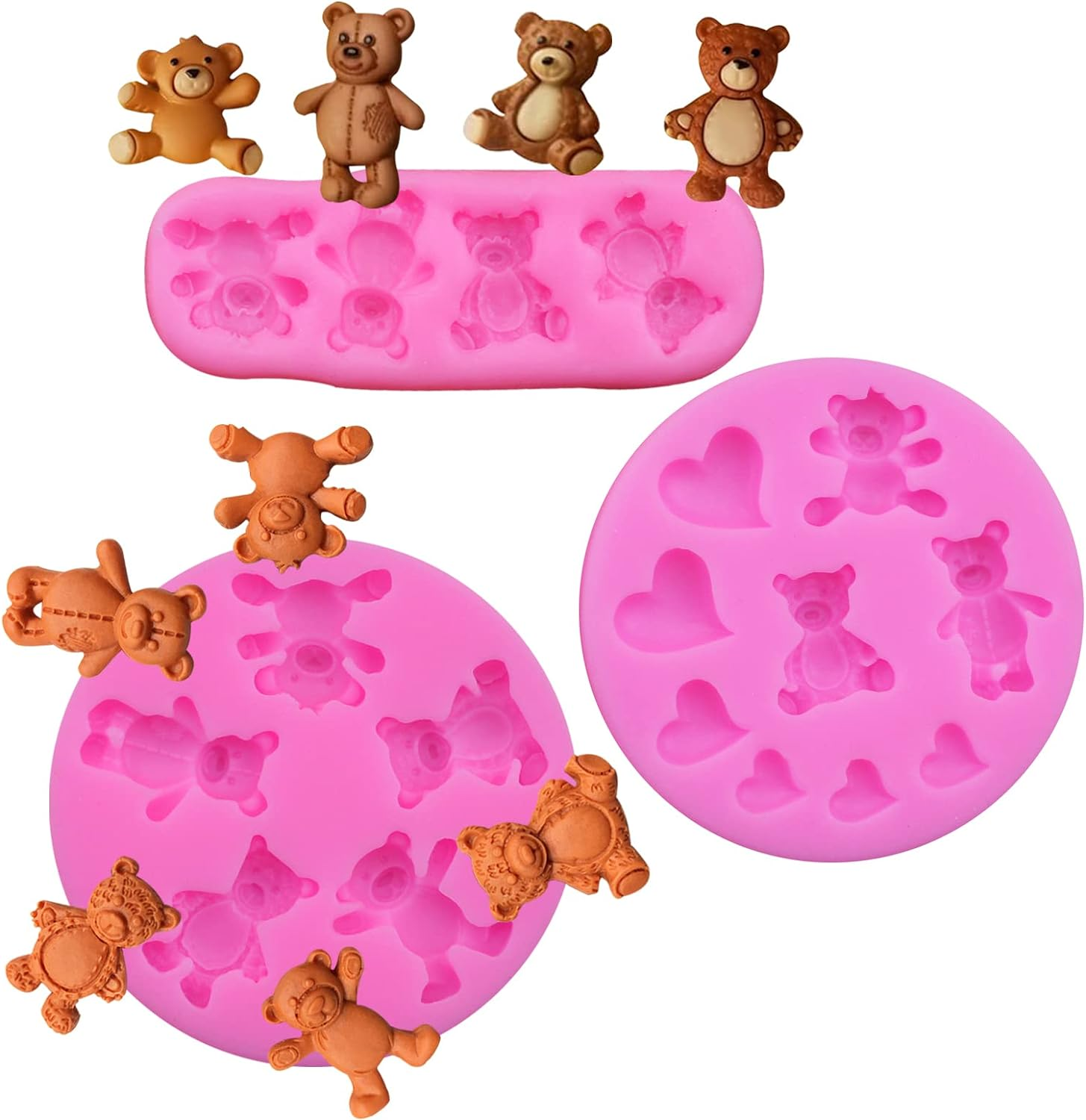 3 Pieces Bear Silicone Mold Valentine&rsquo;S Day Fondant Mold Cute Bear Chocolate Fondant Mold for Chocolate Candy Gum Paste Crafting Polymer Clay Cake Decorating image number 4