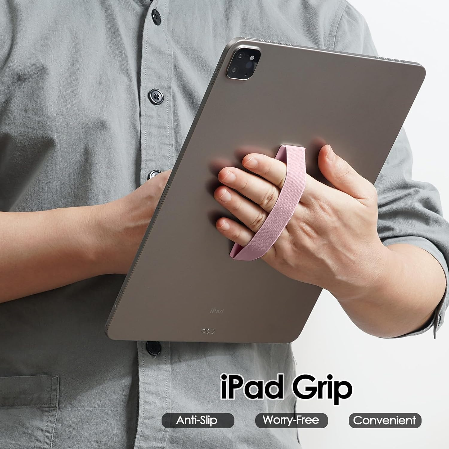 TECHGEAR Tablet Hand/Finger Grip Holder, Elastic Adhesive Grip Strap Universal Loop to Stick on Back of Tablets and Cases for Tablet, Ipad, Samsung Tabs, Lenovo, Handheld Devices and More - Pink - Rose Gold image number 2