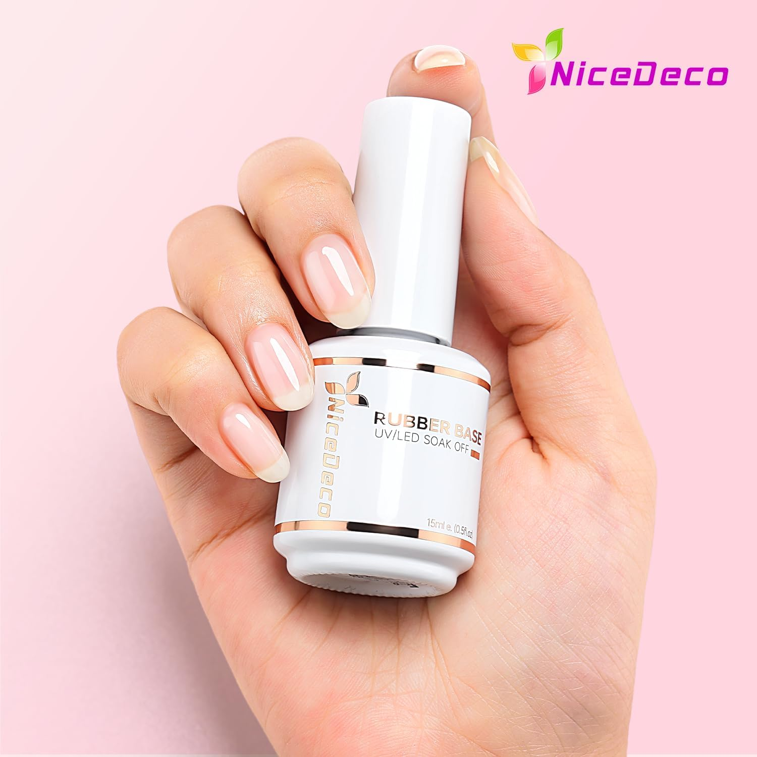Nicedeco Rubber Base and No Wipe Top Coat Set 2 Pcs 15Ml Gel Nail Polish Soak off LED U V Gel Nail Kit Cruelty-Free & Vegan image number 5