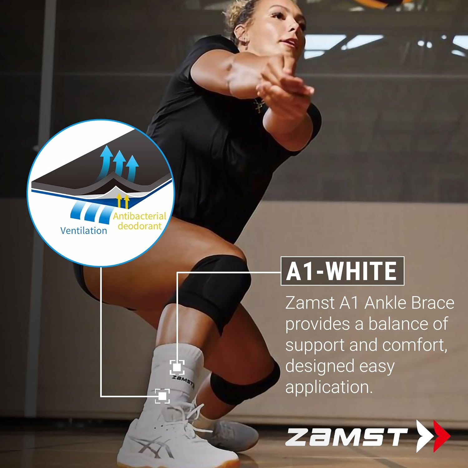 Zamst A1 Ankle Brace for Sports - Breathable Sports Ankle Support for Men and Women with Adjustable Three Way Straps for Moderate Lateral Ankle Sprain - White, Right, Medium image number 6