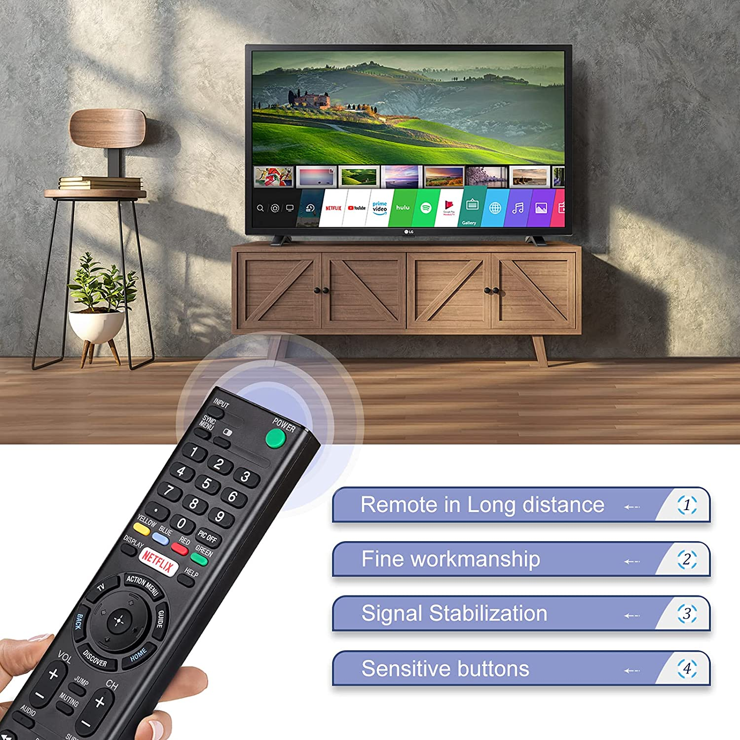 Universal Remote Control RMT-TX100U for All Sony TV Remote Replacement for All Sony LCD LED HDTV Bravia Smart Tvs, with Netflix Shortcut Button image number 5