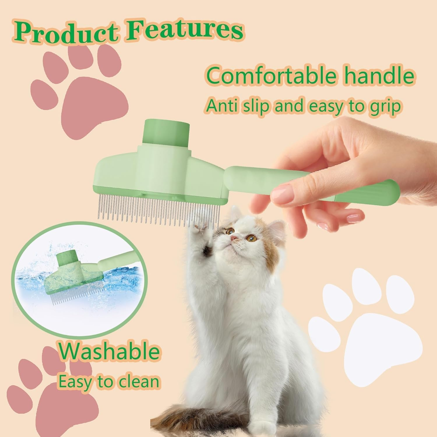 Amaezorx 2 Pcs 2025 New Self Cleaning Pet Brush for Cats & Dogs - Grooming & Shedding Brush with Long & Short Metal Teeth, One Click Release for Long & Short Hair (Green) image number 1