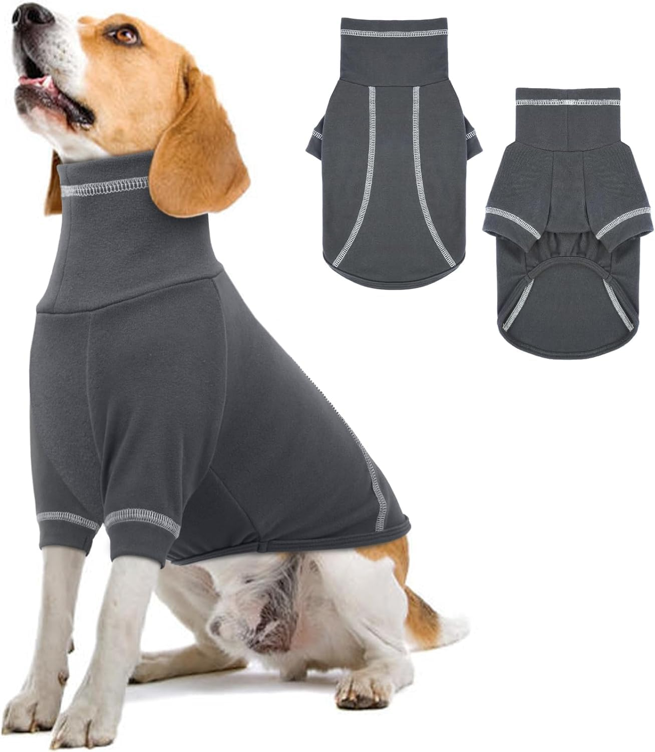 Kuoser Fleece Dog Sweater, Soft Pullover Large Dog Sweater, Turtleneck Dog Sweaters for Medium Dogs Girl Boy, Fall Warm Dog Winter Clothes with Sleeves, Dog Fleece Sweatshirt Vest Coat(M,Darkgray) image number 5