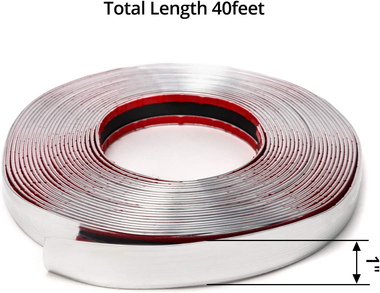QWORK 1" Wide 40 Feet Chrome Molding Trim, Car Auto Truck Side Exterior Edge Lip Protect Sticker DIY Exterior Decoration for Bumper Door Guard Protection, Car Scratchproof image number 5