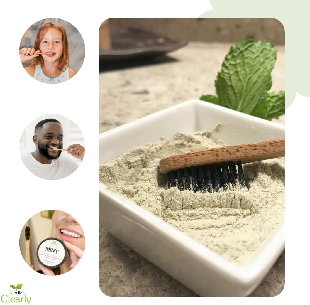 Isabella&rsquo;S Clearly MINT Remineralizing Tooth Powder | Teeth Whitening Natural Toothpaste Fluoride Free for Adults, Kids, Sensitive Gums | Xylitol, Baking Soda, Clay, Calcium (40G) image number 5