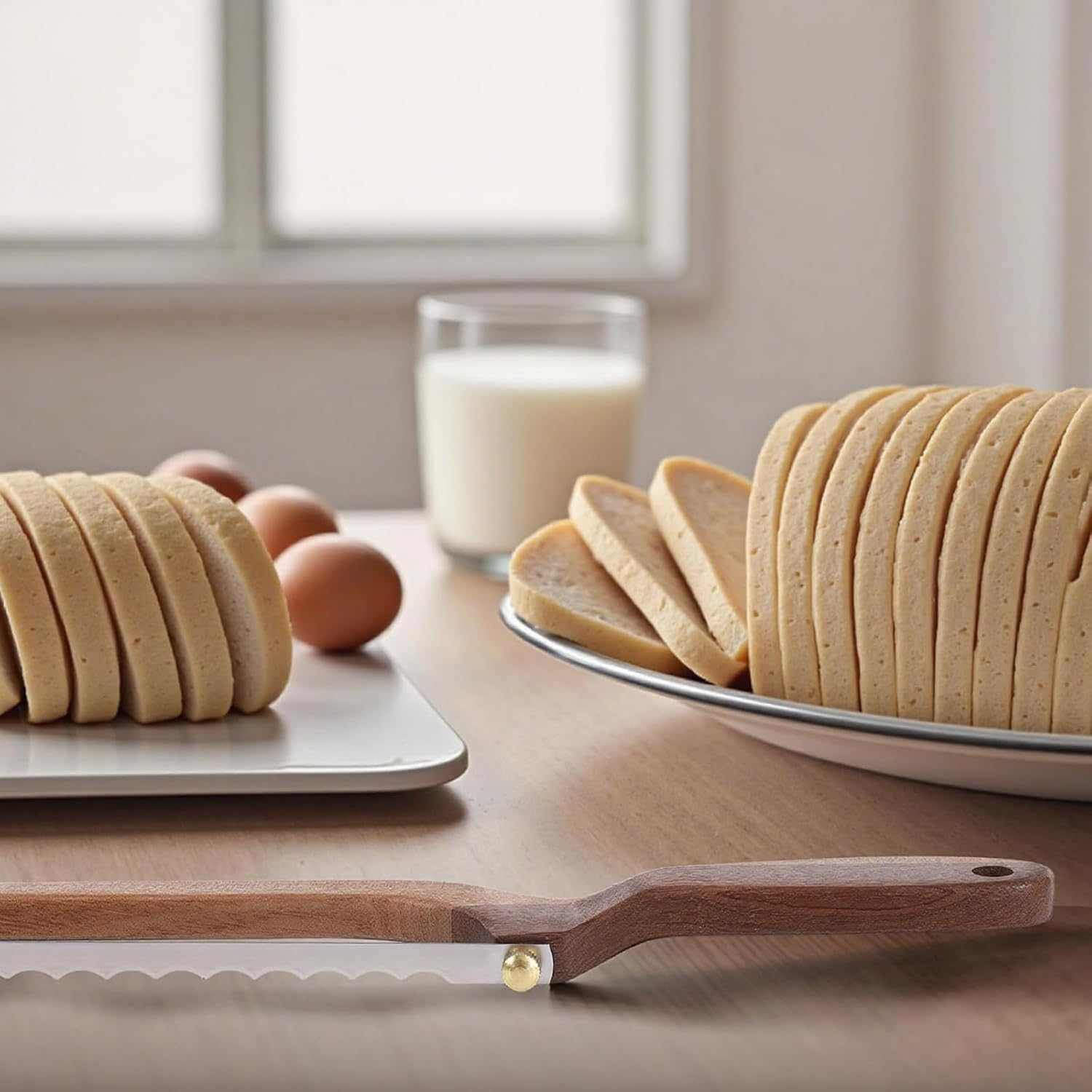 Sourdough Bread Knife for Homemade Bread - Wooden Bread Slicer with Bow Design - Premium Stainless Steel Serrated Saw Bread Cutter for Bagels, Baguettes Vegetables Fruits image number 1