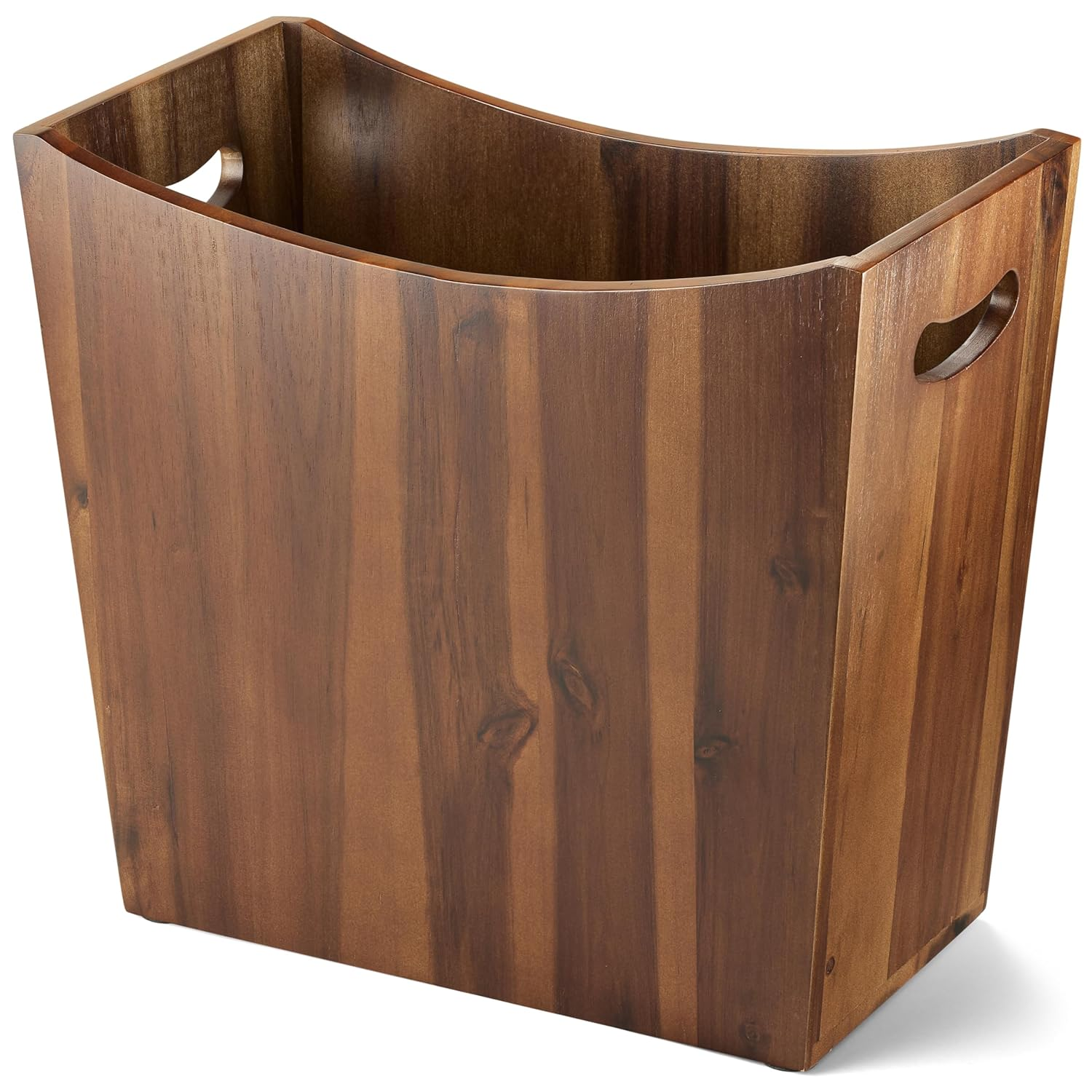 TIDITA 7.5 Litres Rectangular Wastebaskets - Acacia Wood Waste Basket with Handles - Small Trash Can for Bathroom - Brown Garbage Bin for Spa Bathroom Decorative, Kitchen under Counter