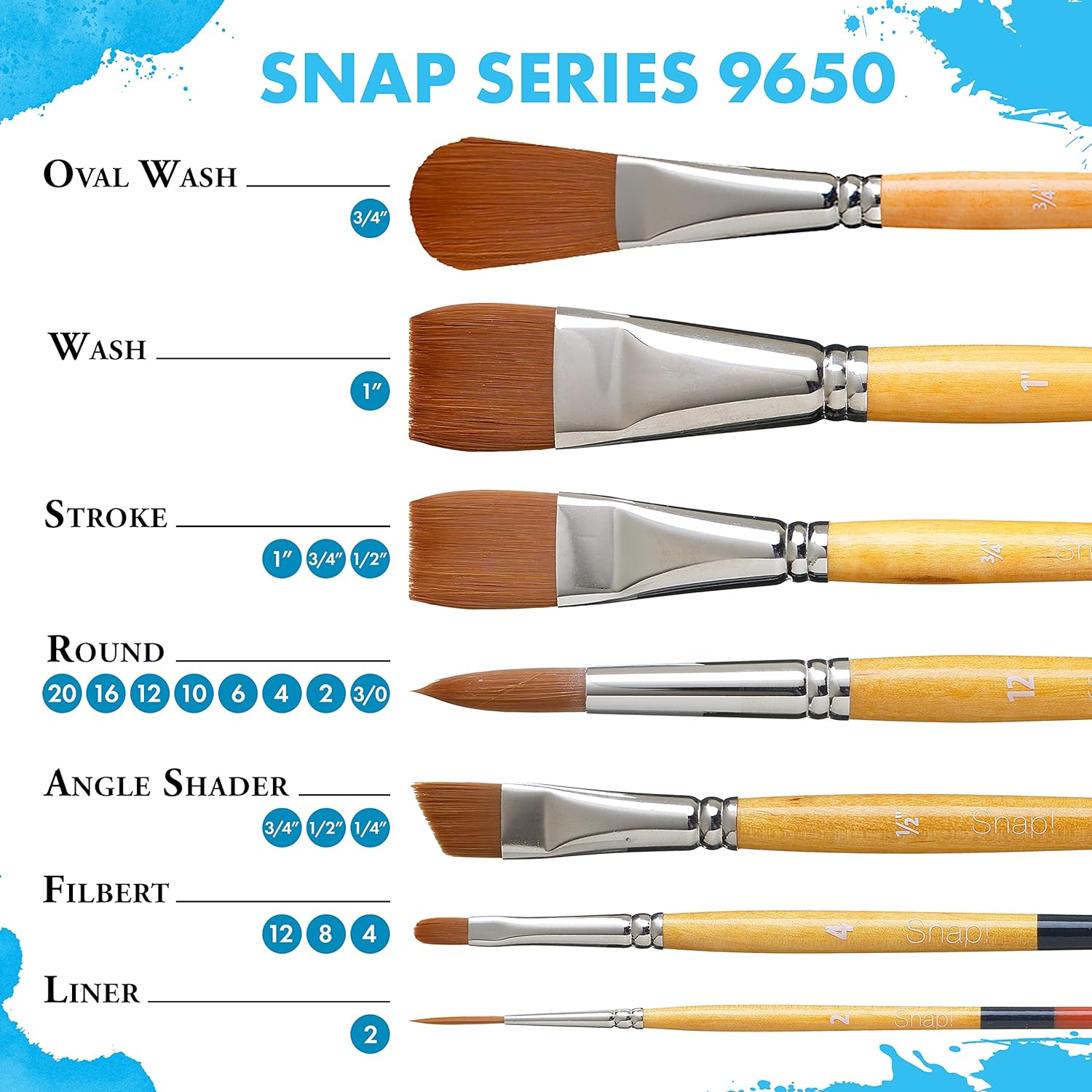 Princeton Snap Synthetic Bristles White Short Handle Snap Paint Brush Set #3 (Set of 4) image number 2