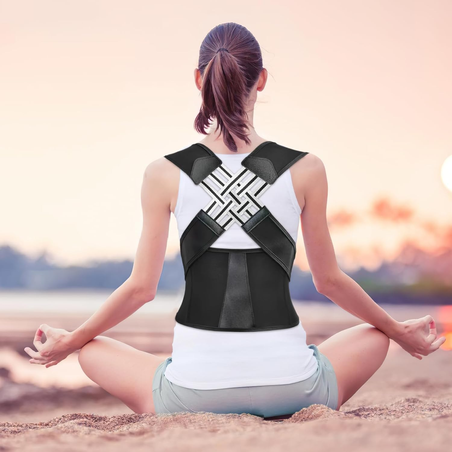 YSHIGUING Posture Corrector for Women Men, Stretchable Back Posture Corrector Belt for Relief Back Pain, Adjustable Shoulder Posture Corrector Upper Back Support for Office Home Gym (L) image number 2