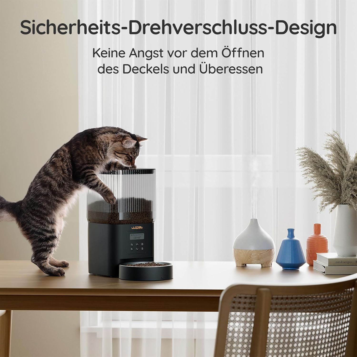 WOPET Automatic Cat Feeder 4L Cat Food Automatic (222 Utilities) 180 Days Battery Life (1-6 Meals per Day, Dry Food) Feeder for Cats/Dogs, Stainless Steel Bowl, Double Power Supply image number 6