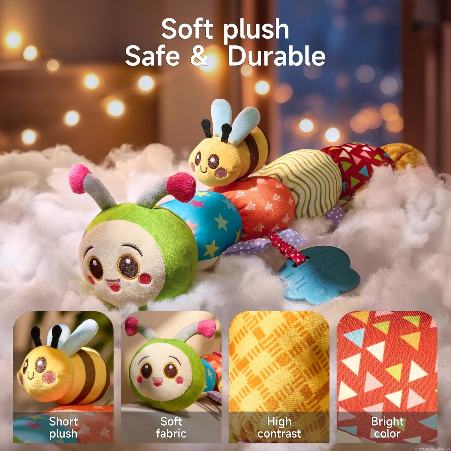 TUMAMA Caterpillar Sensory Toys,Infant Stuffed Animal with Crinkle Paper Rattle,Tummy Time Soft Activity Sensory Toys for 3 4 5 6-12 Month Old Newborn Baby Birthday Gifts image number 1