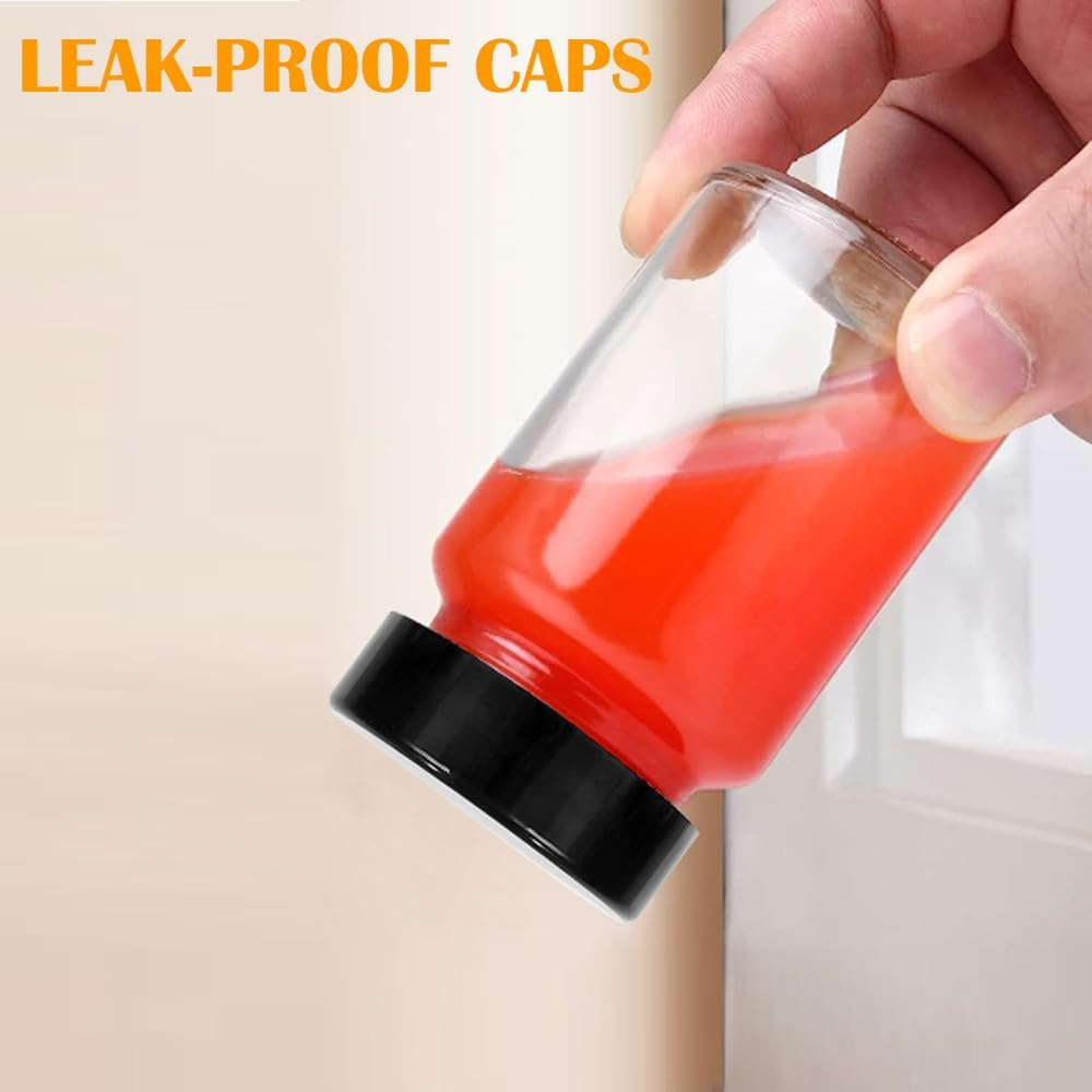 LANBEAUTIFY 2 Oz Small Clear Glass Bottles with Lids - 6Pcs Wide Mouth Shot Bottles with Caps for Ginger Shots, Juice, Potion, Liquids, Whiskey - Mini Travel Bottles with Funnels, Stickers - 6Pcs-Clear image number 2