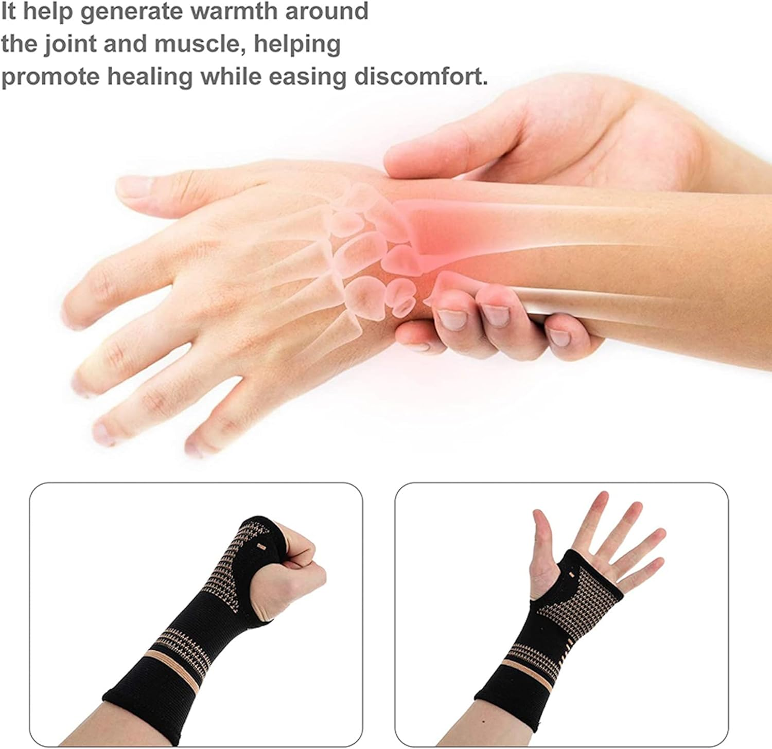 1 Pair Copper Compression Arthritis Gloves Fingerless - Warmth Therapeutic Compression Gloves for Pain Relief, Improve Circulation in Wrist & Hand, Helps with Carpal Tunnel (L Size) image number 4