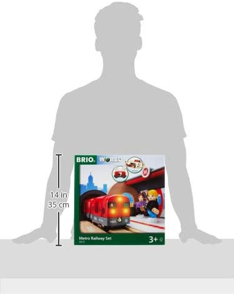 BRIO World 33513 Metro Railway Train Set - 20-Piece Wooden Set with Light & Sound, Tunnel, & Figures for Kids Ages 3+