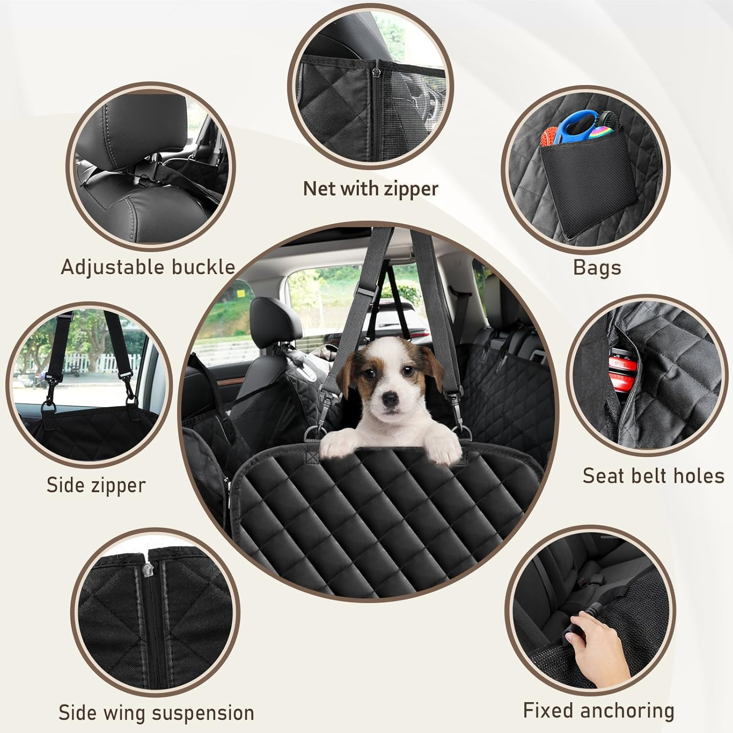 Angooni Non-Slip Dog Hammock Car Seat with Mesh Window- Waterproof Scratch Proof Dog Back Seat Cover, Protector Pet Back Seat Cover Hammock for Cars Trucks Suvs