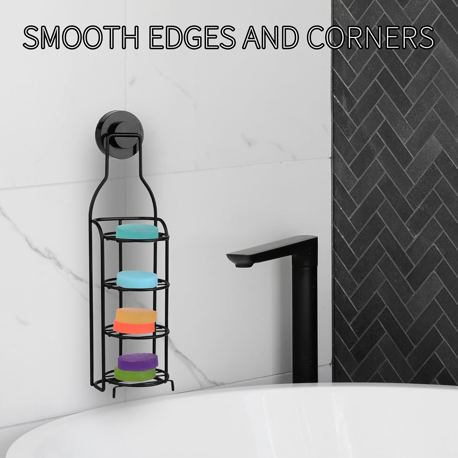 Soap Holder for Shower Wall 4 Tier Soap Dish Stainless Steel Bar Shower Bathroom Self Draining Rustproof Rack Powerful No Drilling(Black Suction Cup) image number 2