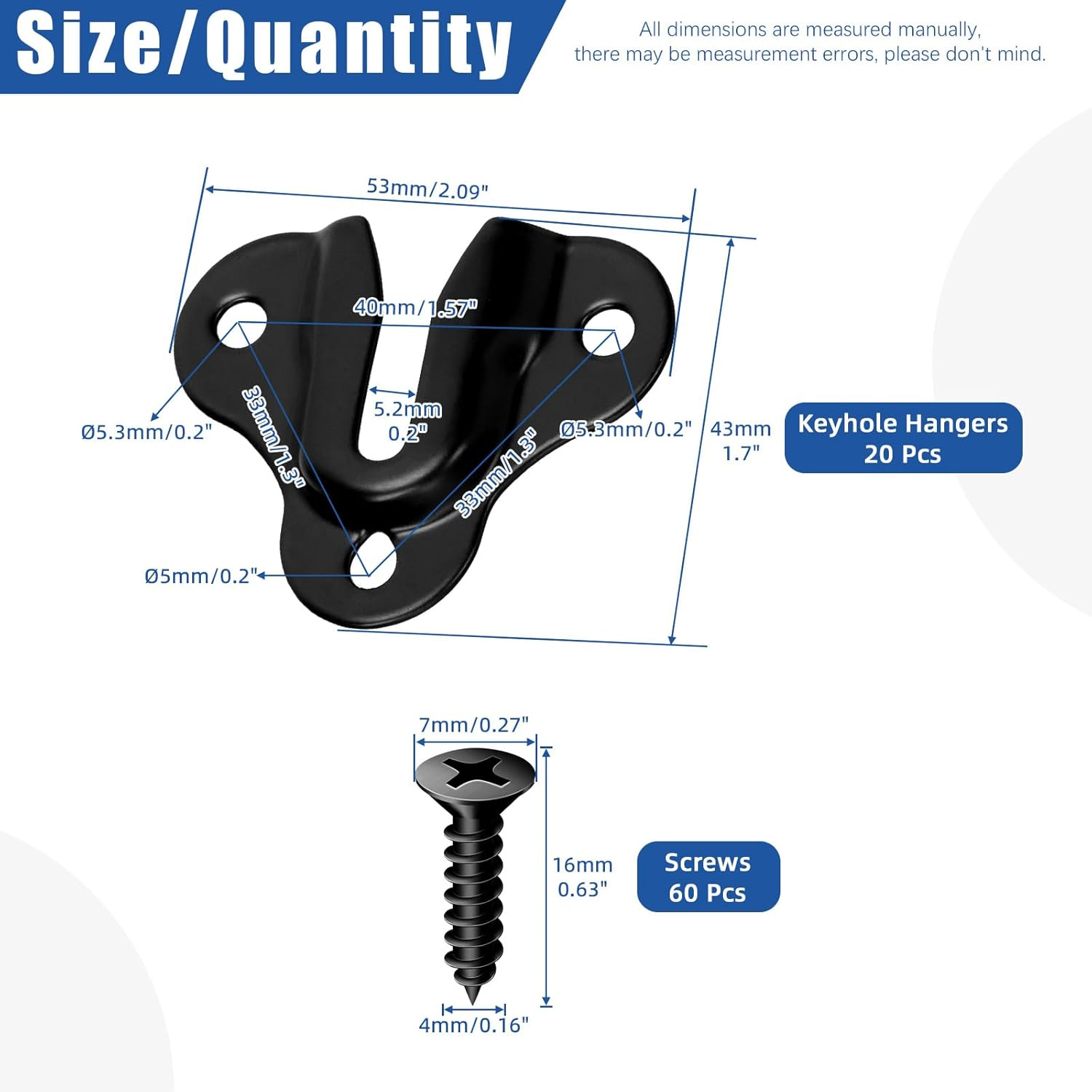 Glarks 80Pcs Butterfly Keyhole Hangers, Black Keyhole Shelf Hanger with Screw, Keyhole Shelf Brackets Hangers, Single Keyhole Hanging Plate for Wall Mounting Coat Rack, Wooden Board, Mug - Colored image number 4