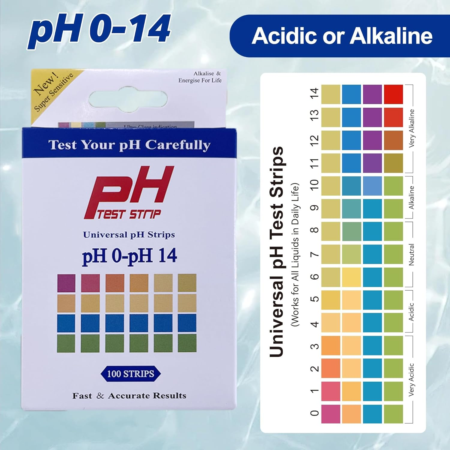Universal Ph Test Strips 0-14, 100Ct Kit for Food, Soap Making & Kombucha, Accurate Litmus Paper Ph Test Strips for Liquids, Water, Aquarium, Pool, Spa - 100 Strips image number 1