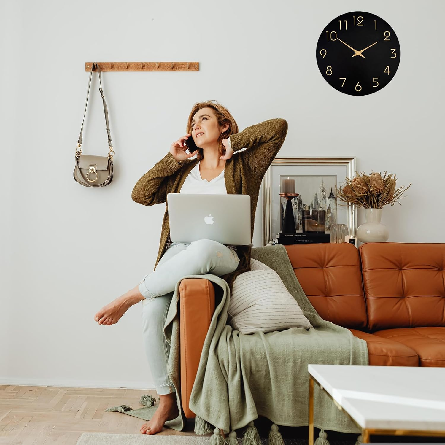 AIJOY 12 Inch Silent Non-Ticking Wall Clock - Battery Operated Modern round Wooden Clock with Cushioned EVA Leveling Pads, Large Easy Read Numerals for Living Room Bedroom Kitchen Office Home Decor image number 4