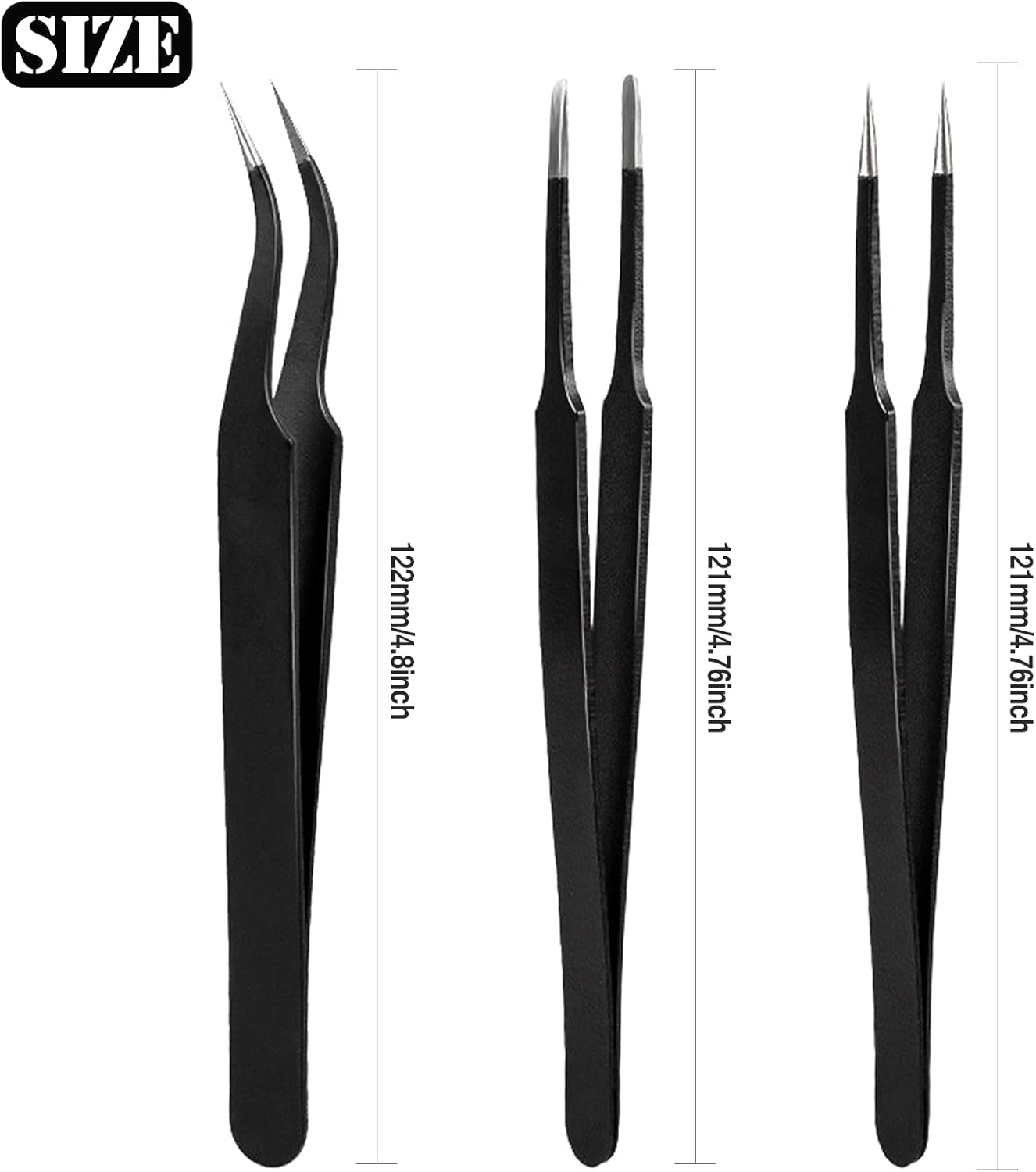 XINDA 3Pcs Anti-Static Precision Tweezers Set Modelling Tweezers for Crafting Include Needle Nose Thin Curved Tweezers for Electronic Repair, Handicraft, Laboratory, Jewelry Manufacturing Etc image number 2