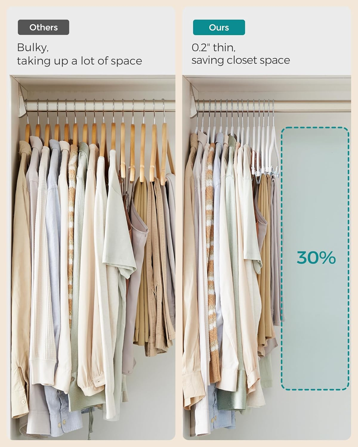 SONGMICS 50-Pack Pants Hangers, 16.7-Inch Long Velvet Hangers with Adjustable Clips, Heavy-Duty, Non-Slip Skirt Hangers, Space-Saving for Pants, Skirts, Coats, Dresses, White UCRF012W50 image number 5