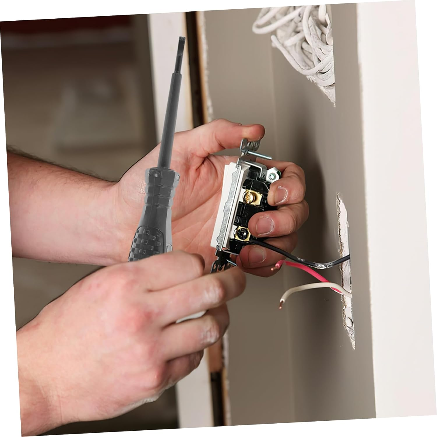 Angoily Electrician Voltage Testing Pen Magnetic Flathead Screwdriver High Brightness Voltage Detector for Automotive Circuit Testing Electrical Tasks image number 1