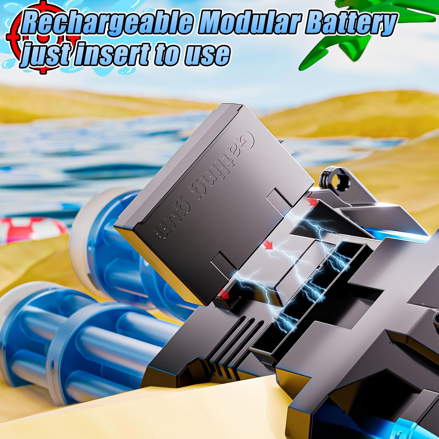 Gatling Electric Water Gun for Adults & Kids, Dual-Barrel, up to 12M, Most Powerful Automatic Squirt Gun with LED Water-Sensor, Large Water Tank & Battery, Outdoor Pool Toy, Summer Toys for Parties
