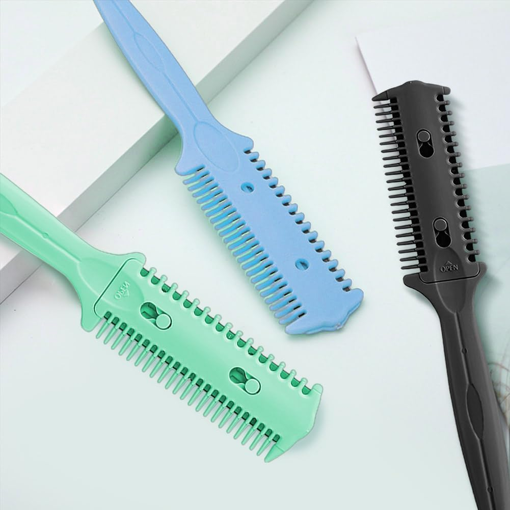 Soft 'N Style 3 Pack Double-Sided Hair Trimmer Comb - Split Ends Razor Styler for Thin and Thick Hair Cutting and Styling (Green, Black, Blue) image number 5