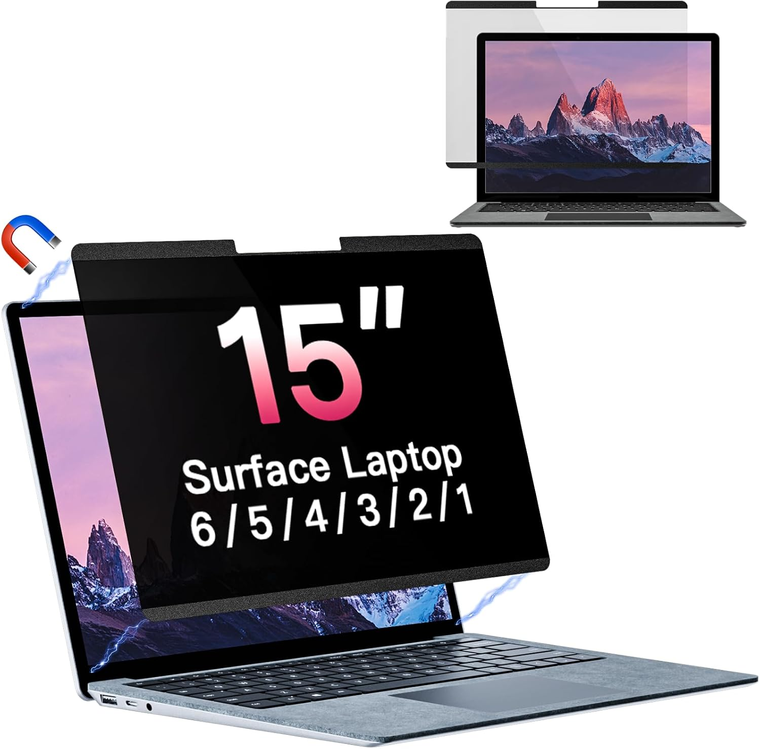 Magnetic Privacy Screen for Microsoft Surface Laptop 6/5/4/3/2/1 15 Inch, Removable anti Glare Blue Light Filter, 15 in anti Spy Black Security Private Block Screen Protector image number 2