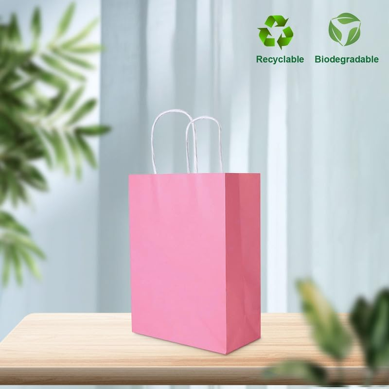 100 Pack Small Rose Red Paper Gift Bags with Handles 15X8X21Cm / 5.9"X3.1"X8.3" Bulk Small Gift Bags, Rose Red Paper Gift Bags, Party Favor Bags Goody Bags, Candy Bags, Treat Bags, Rose Red Kraft Bags image number 4