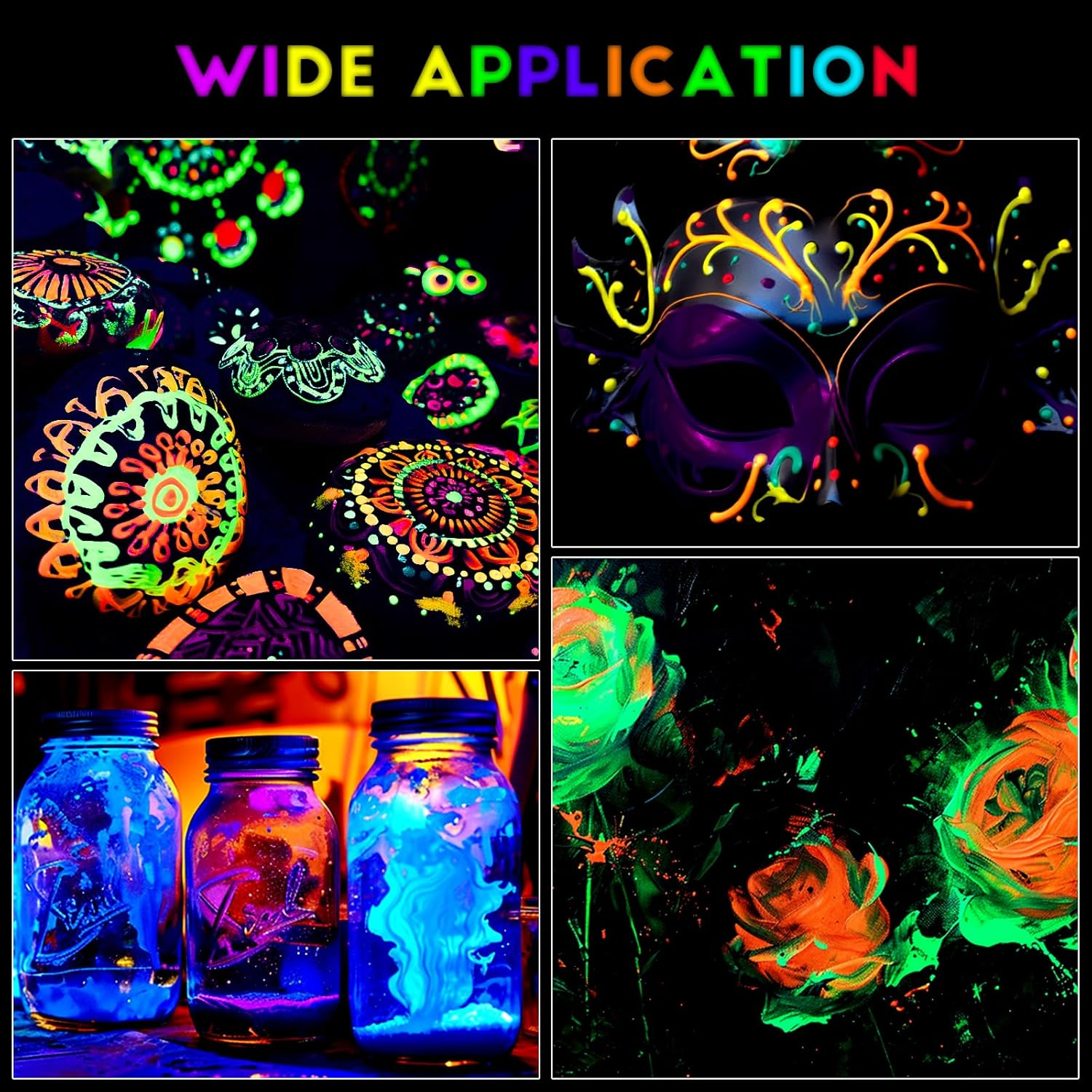 Fansarriche Glow in the Dark Paint, 12 Colors X 20 Ml 3D Waterproof Acrylic Paint, Glow in the Dark Paint, Neon Fabric Paint for Clothes, Canvas, Glasses image number 5