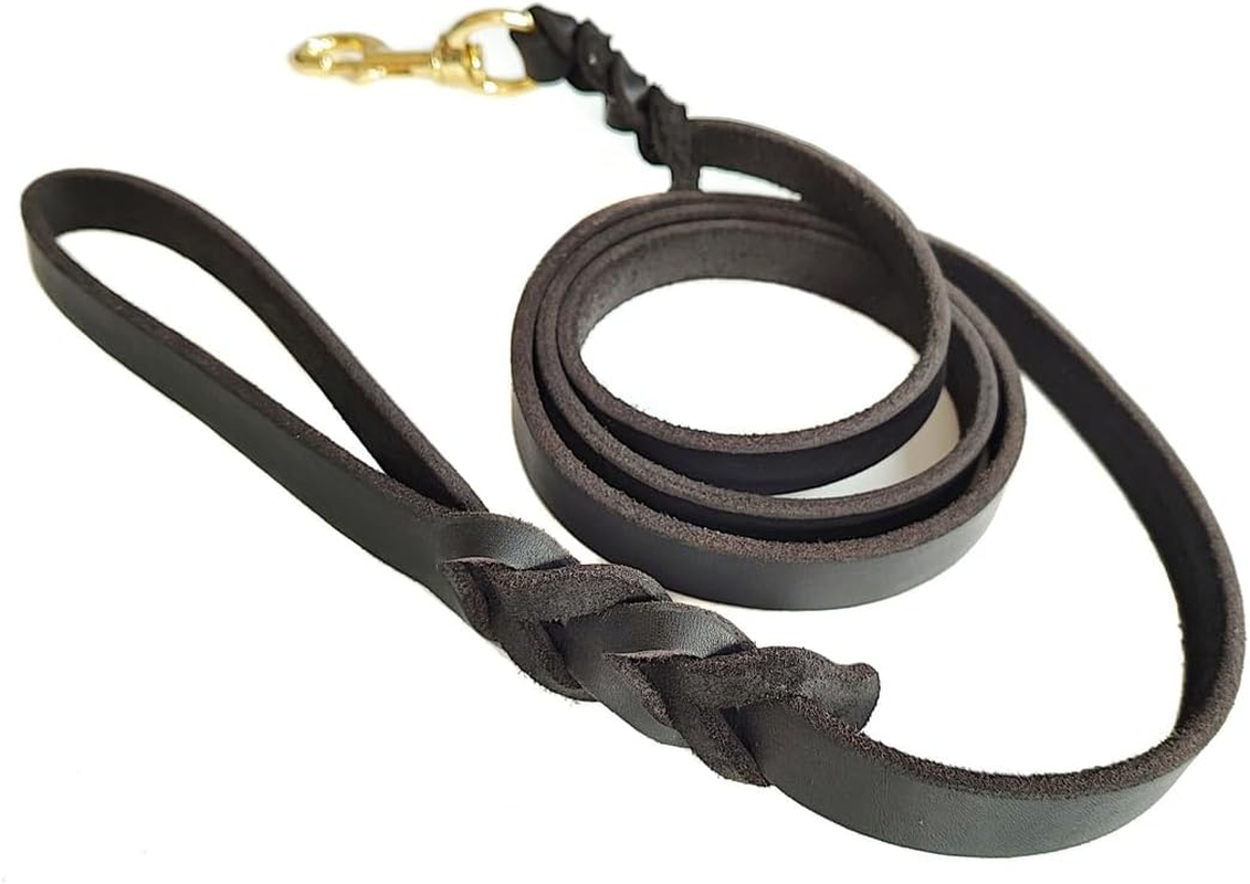 AIMALL 59" Genuine Full-Grain Cowhide Dog Leash - Handwoven Leather Pet Lead with 360&deg; Rotating Brass Hook, Heavy Duty Traction Rope for All Dog Breeds