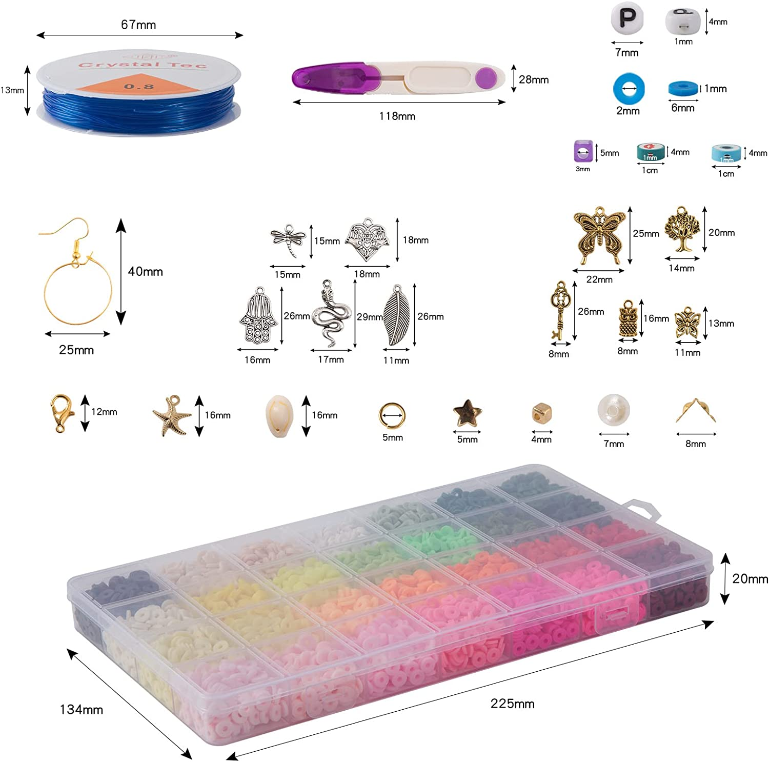 Maxzola Inc. 12870 Pcs Clay Beads for Bracelet Necklace Jewelry Making Kit, Polymer Flat round Beads with Elastic Strings Pendant Charms Set image number 5