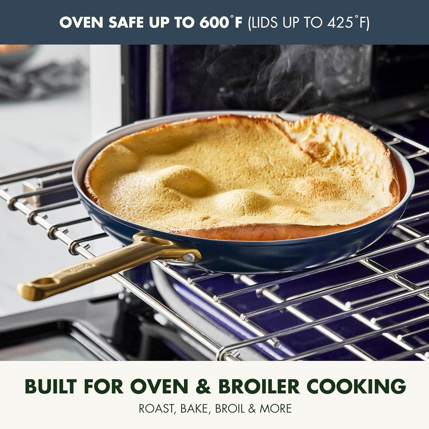 Greenpan Reserve Hard Anodized Healthy Ceramic Nonstick 8" 10" and 12" 3 Piece Frying Pan Skillet Set, Gold Handle, Induction, Pfas-Free, Dishwasher Safe, Oven Safe, Twilight Blue image number 5