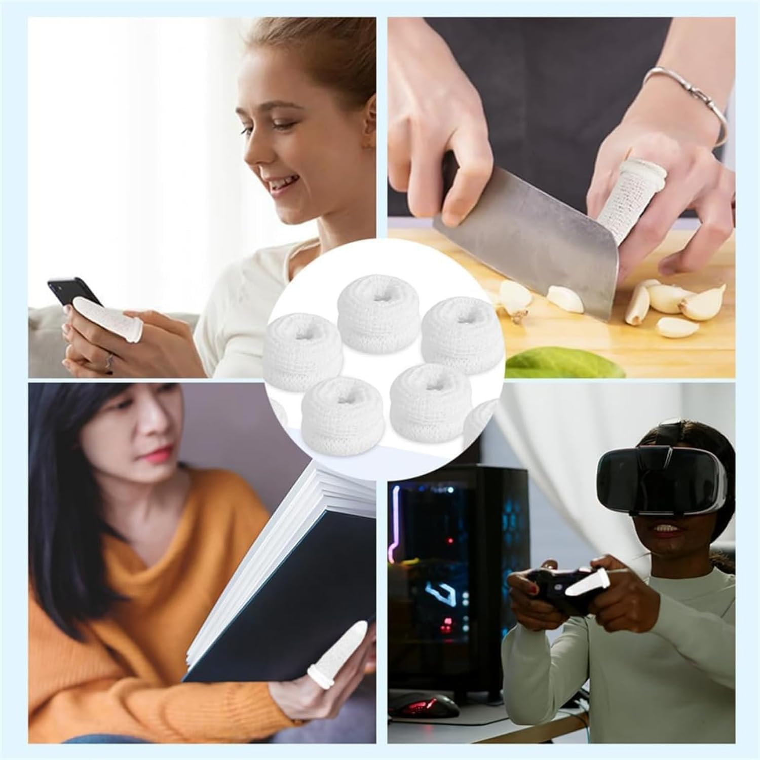 20 Pcs Finger Bandages, Elastic Finger Bandage, Tubular Cotton Finger Protector Finger Cots Reusable Finger Protector First Aid Tubular Bandages Finger Sleeves for Finger Sprains Swelling (White) image number 2