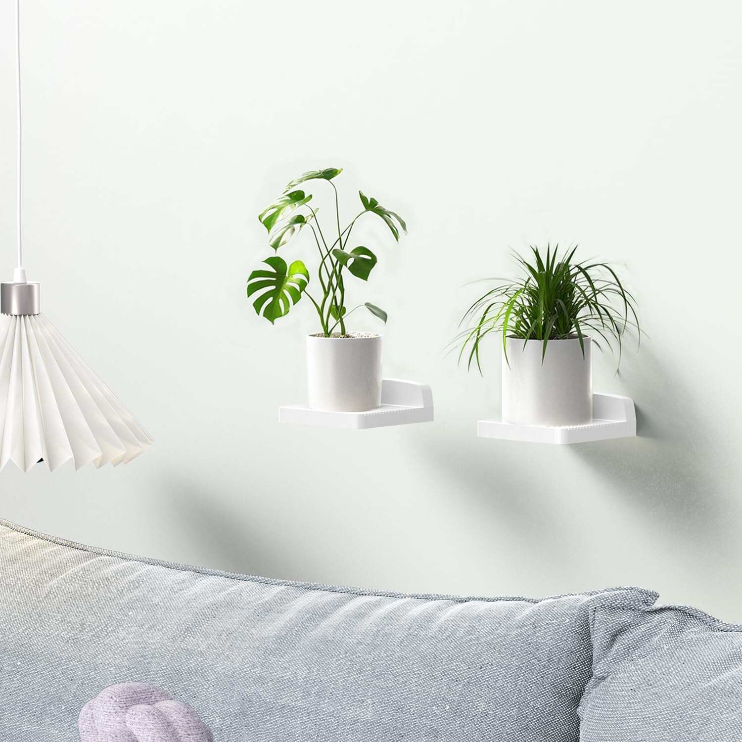 Tofitter Wood Floating Shelves 6"X6" 2-Pack, Solid Wood with Slotted Surface for Breathable Anti-Slip, Rounded Corners, French Cleats, Easy Install for Bedroom, Living Room, Bathroom（White image number 5