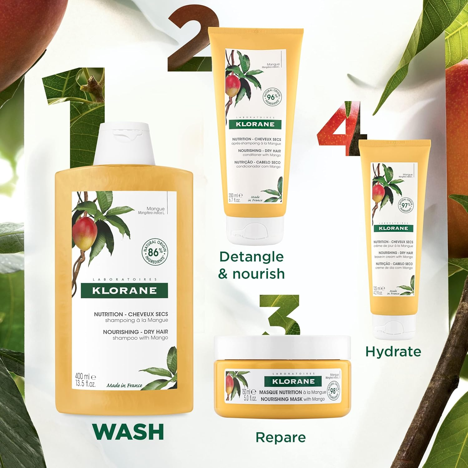 Klorane Nourishing 2-In-1 Mask with Mango, Deep Conditioning and Overnight Treatment for Dry Hair, Paraben, Silicone and Sulfate Free, Biodegradable, Vegan, 5 Fl.Oz. image number 2