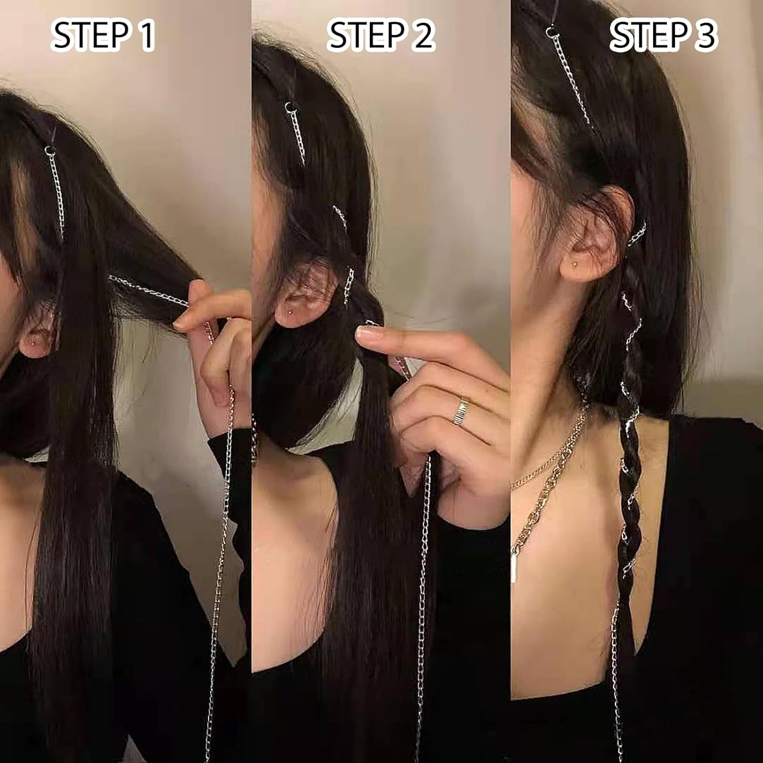 DHWEKU Rhinestone Hair Chains, Pack of 4, Punk Tassel Hair Clips, Chains, Crystal Hair Clips, Long Hair Clips with Rhinestones, Bling Hair Accessories for Women and Girls image number 3