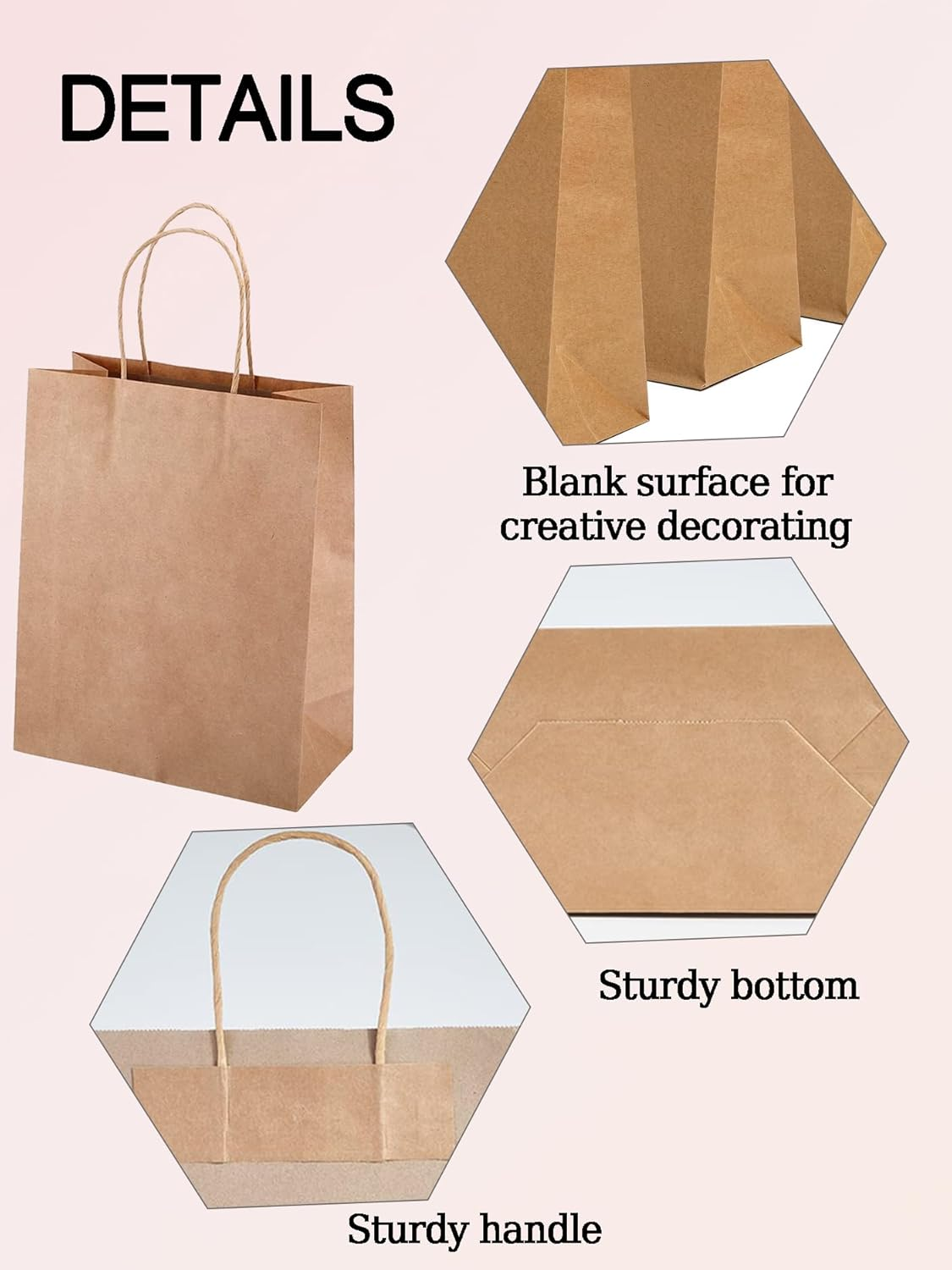 50 Pack Kraft Paper Gift Bags with Handles - Small Brown Gift Bags for Business, Shopping, Retail Merchandise - Eco-Friendly Party Bags - 15 X 8 X 21Cm image number 6