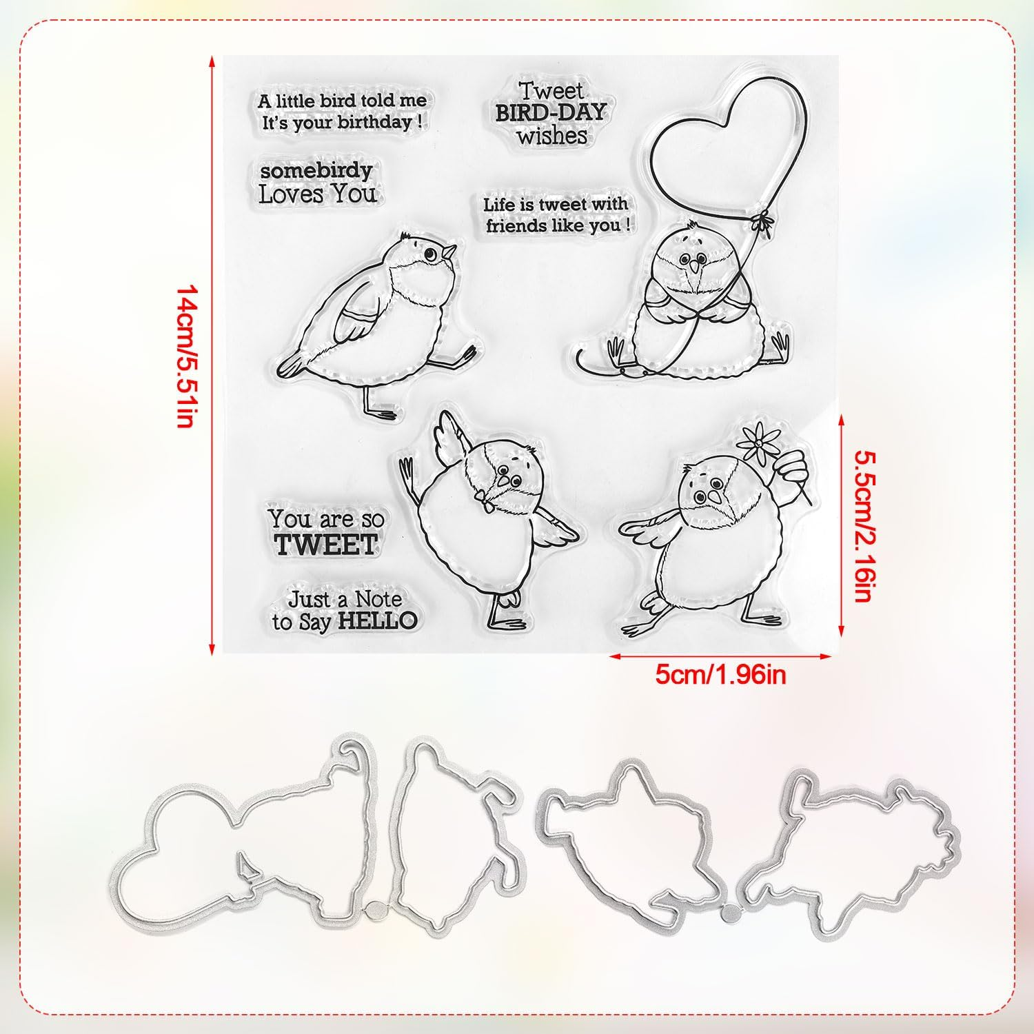 Stamps and Dies for Card Making, Metal Animal Cutting Die Stamp with Heart Funny Birds Stamps and Dies with Silicone Stamp for Paper Albums DIY Arts Crafts image number 5