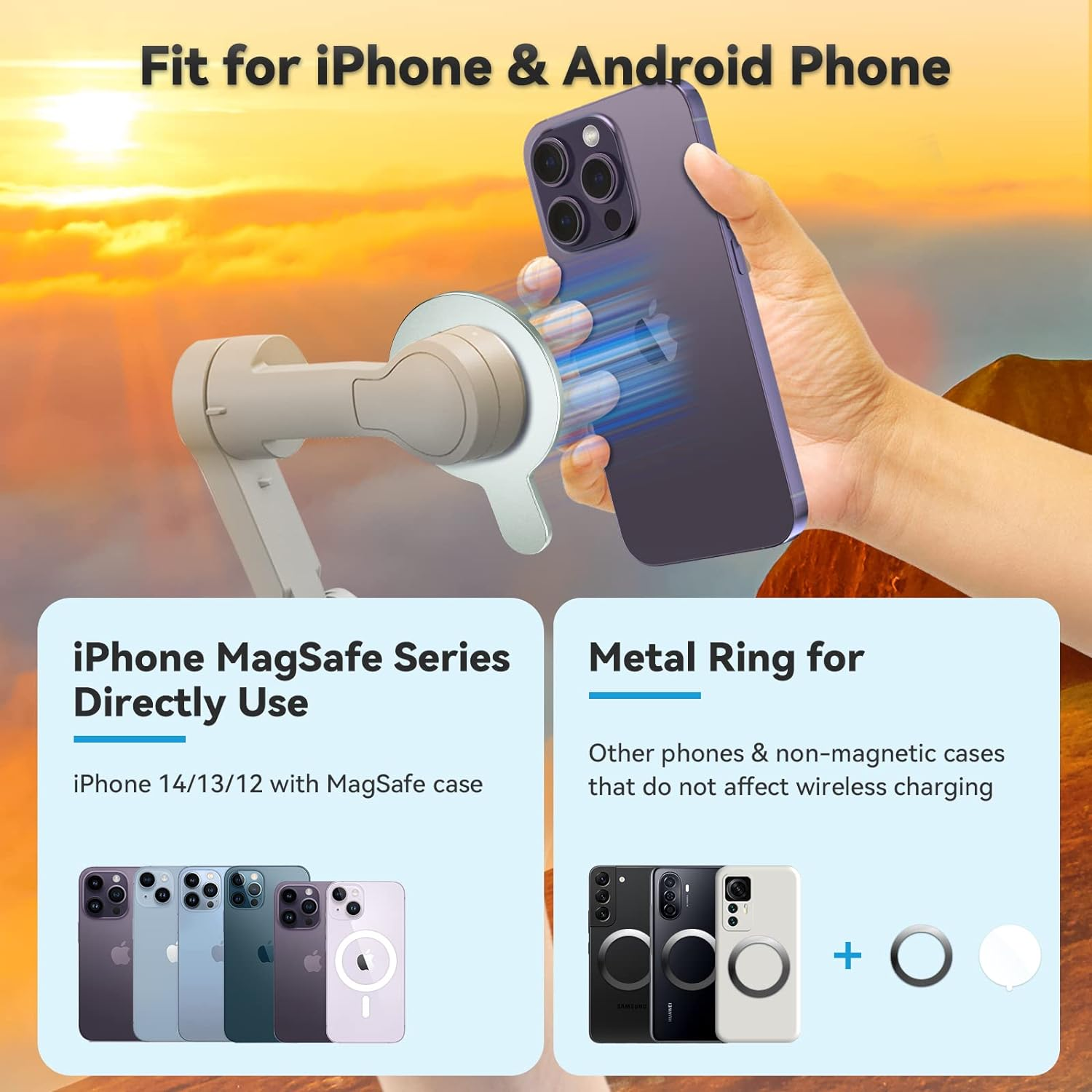 Cloudvalley Magnetic Base Phone Clamp Holder, Designed for DJI OM Mobile OM 7P/7/6/5/4/4 SE Smartphone Gimbal Stabilizer, for DJI OM Magsafe Accessories, Metallic Silver