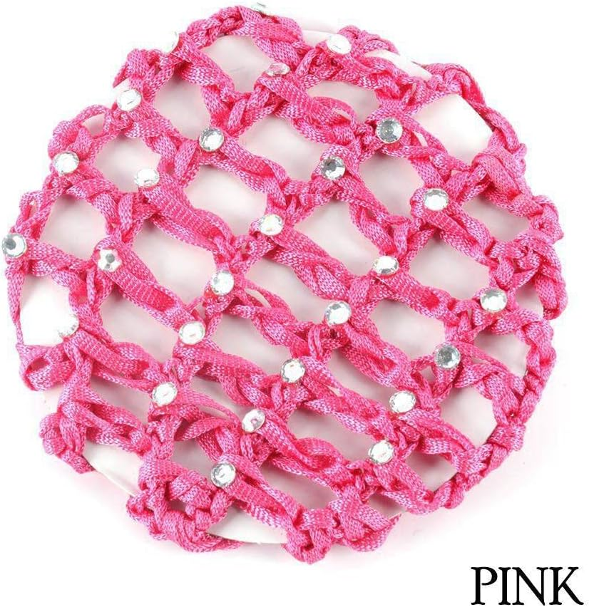 6PCS Crochet Bun Cover Snood Hair Net Rhinestone Decor Colorful Knit Mesh Fabric Bun Holders for Women Girls Ballet Dance Skating Office Pro Random Color Delivery image number 2