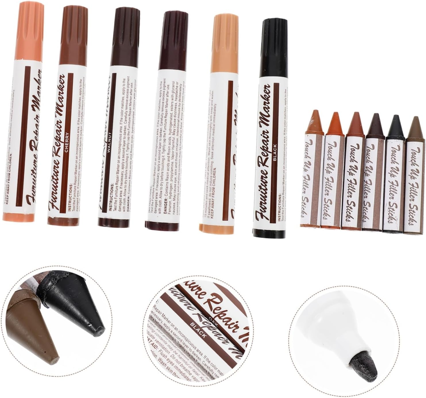 LALAFINA 12Pcs Wood Filler Floor Scratch Repair Kit Touch up Repair Pens Wood Stains Marker for Furniture Woodworking image number 6