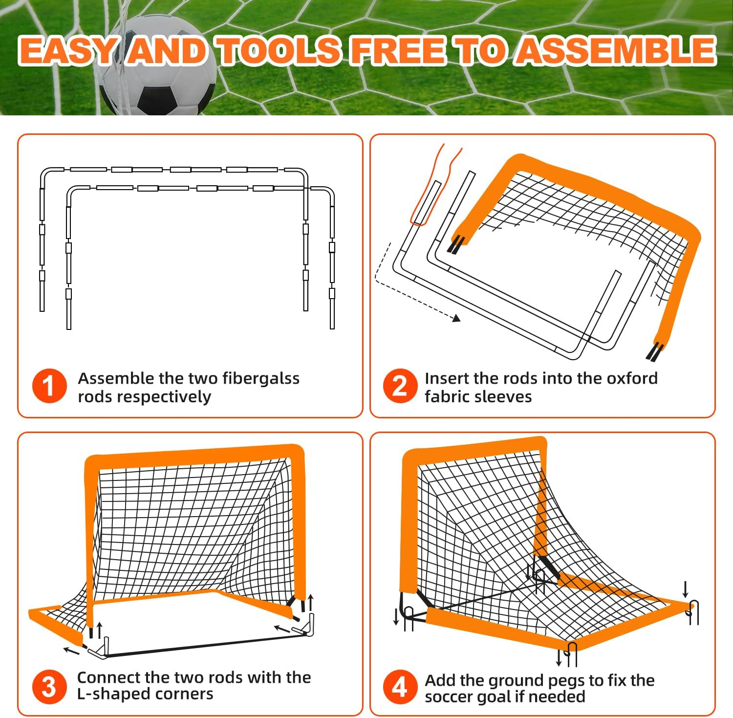 BAGAIL Football Goal, Pop up Football Net with Goal, Pegs and Portable Carry Bag, Easy to Assemble, Ideal for Garden Training and Leisure Games