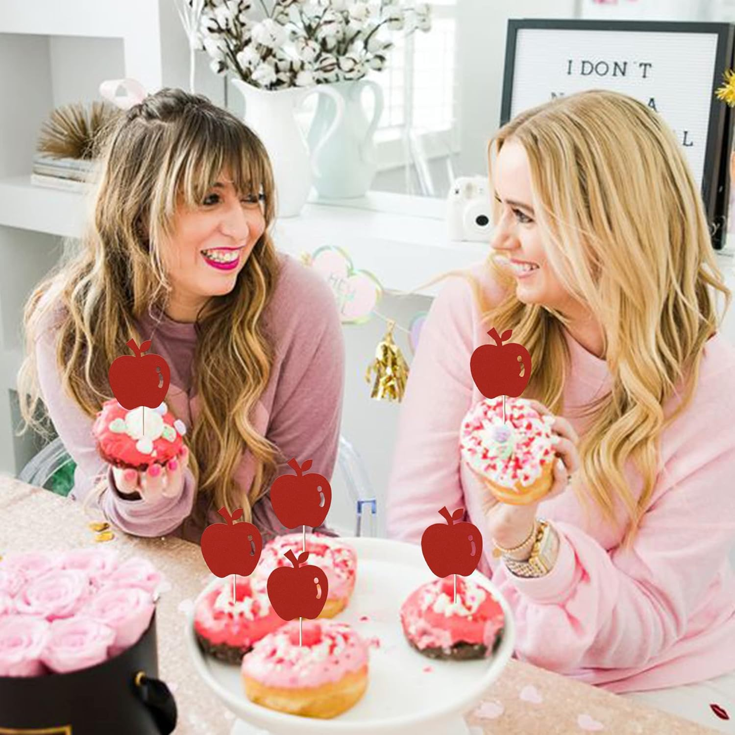 Rsstarxi 24 Pack Glitter Apple Cupcake Toppers Christmas Apple Cupcake Picks for Fruit Theme Baby Shower Kids Birthday Christmas Eve Party Cake Decorations Supplies image number 2