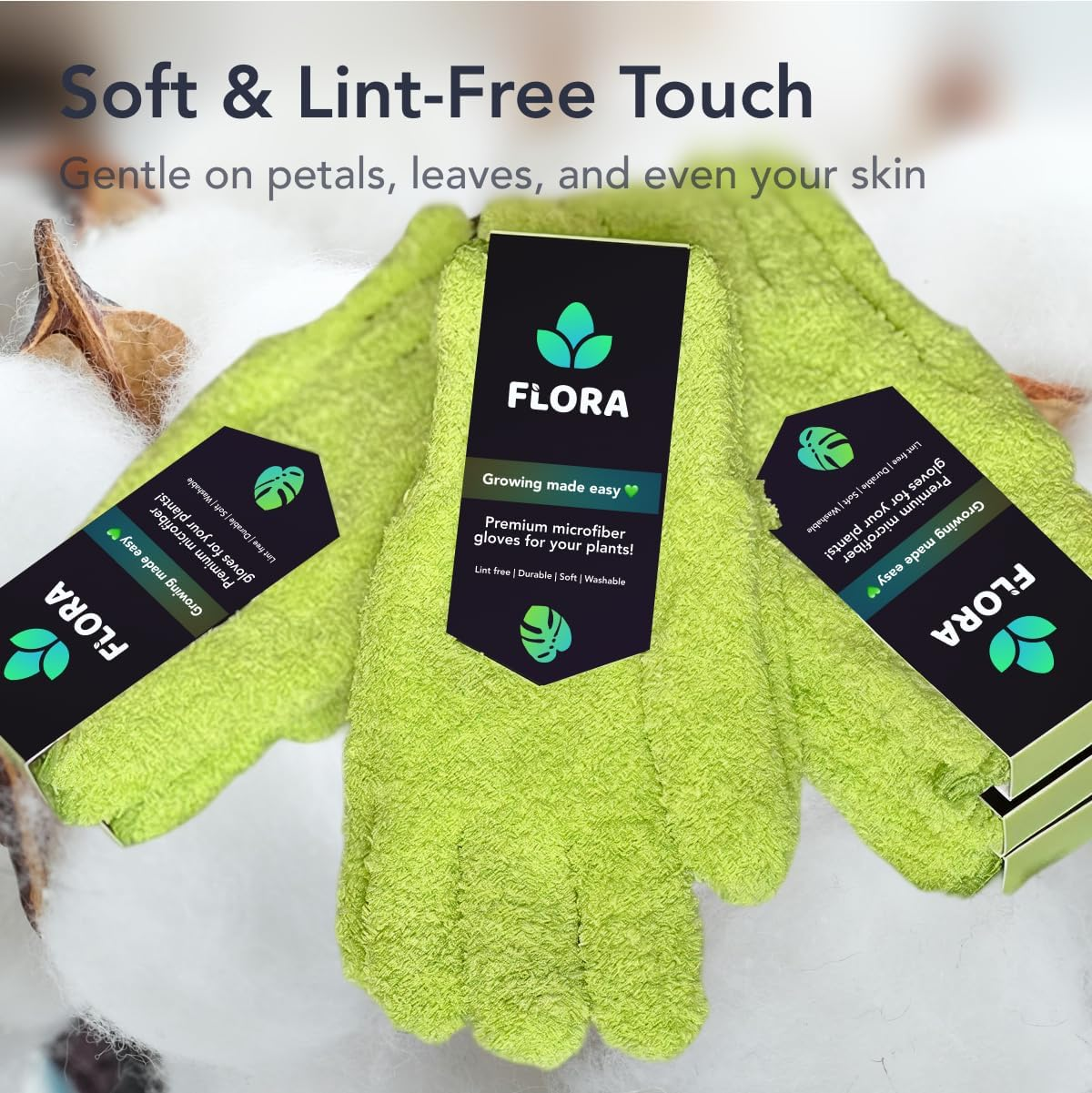 Flora Microfiber Dusting Gloves for Houseplants &ndash; save Your Plants from Hidden Killers &ndash; Ultra-Gentle Microfiber Leaf Cleaners for Indoor Plants &ndash; Washable & Reusable image number 1