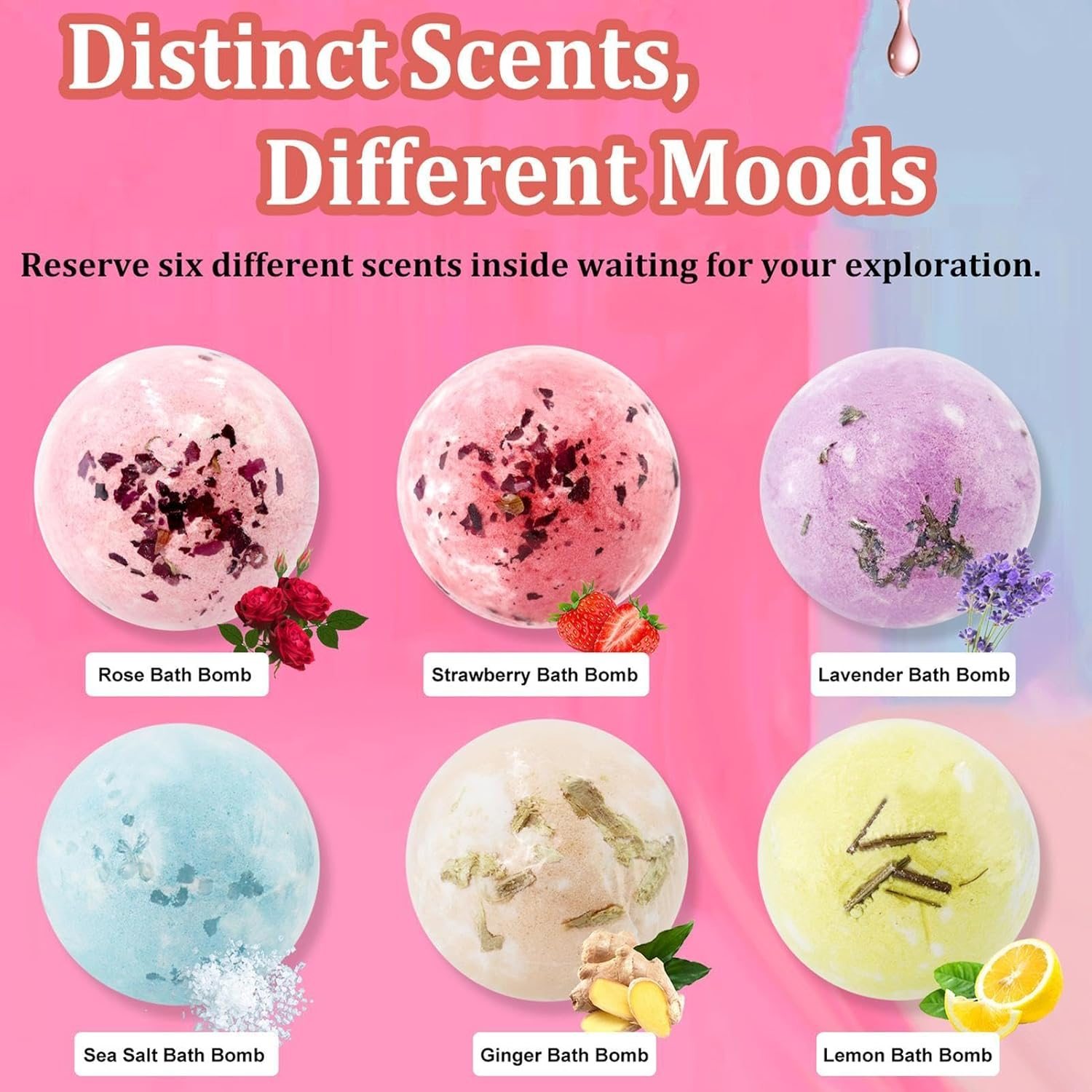 Bath Ball Set,Natural Shower Balls - Fizzy Bath Balls Set, Set of 6 Bubble Spa Bath Balls for Girlfriends Wives, Nourishing Ball Bath image number 5